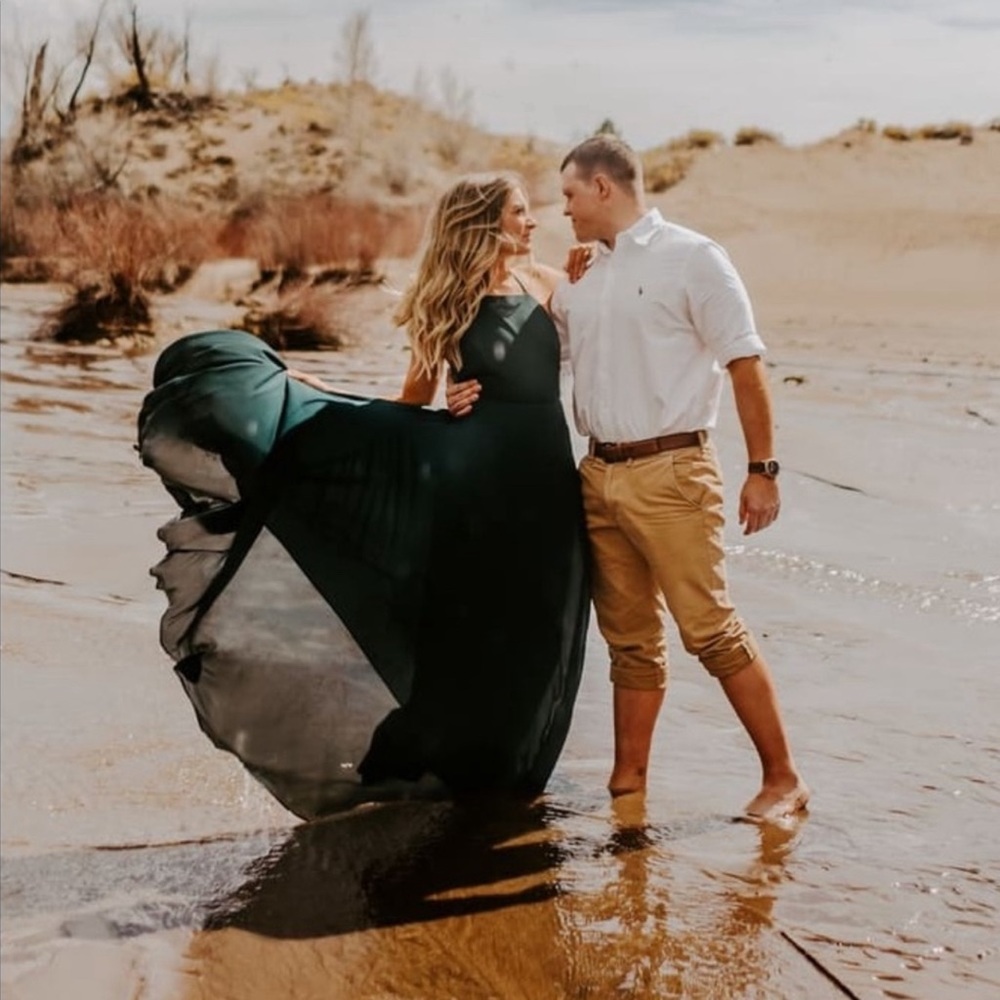 LuLus Dark Green Mythical Kind of Love Maxi Dress